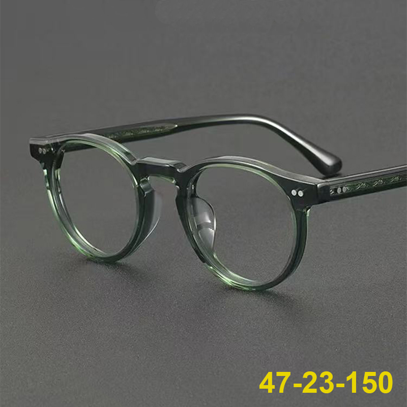 Lunettes rondes en acétate pour hommes et femmes, nouveau Design de marque japonaise, monture à la mode, Vintage, sculpture, vert, noir, 2026
