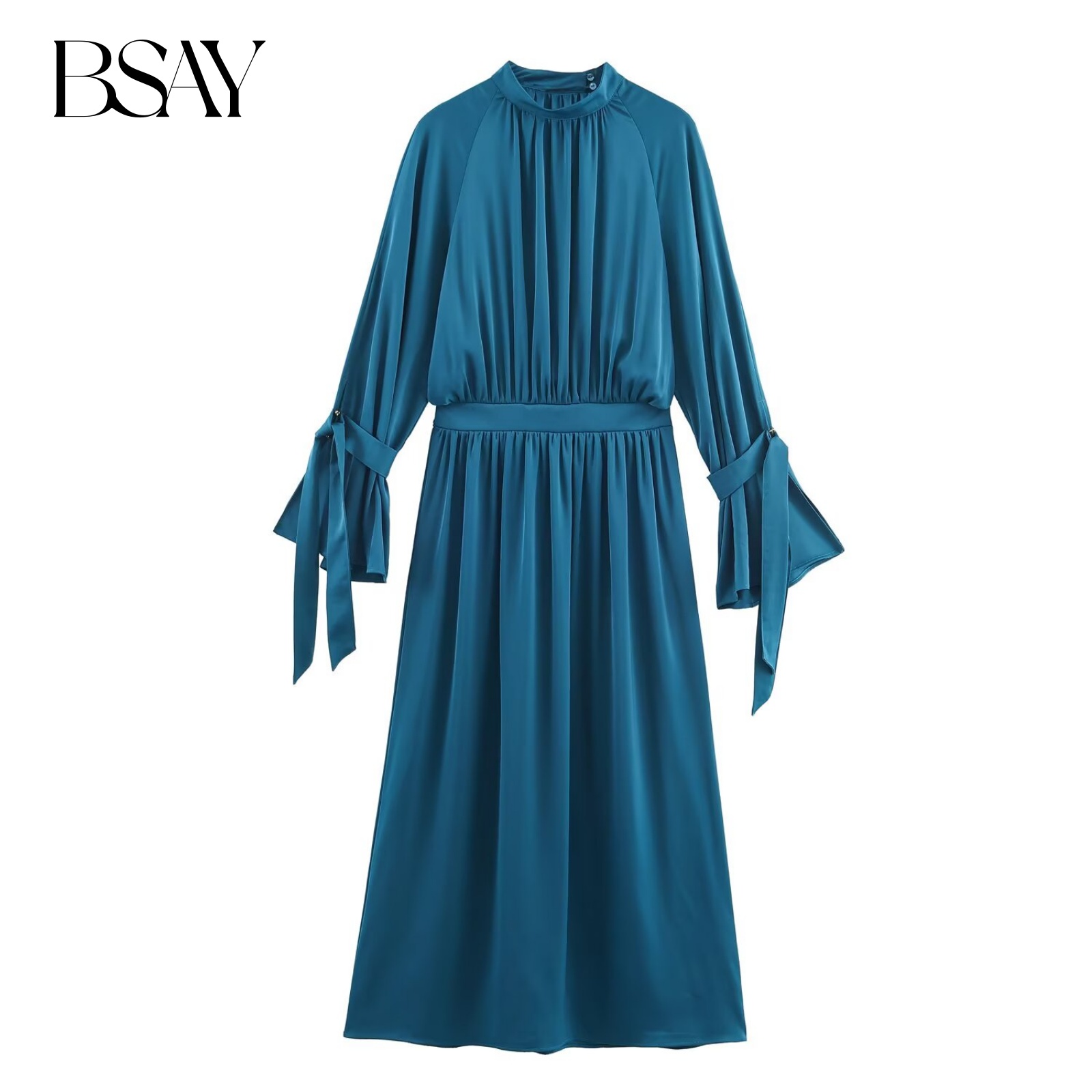 BSAY Satin Texture Midi Dress Women Fashion 2025 Autumn Winter New French elegant Long Dresses Chic Female Evening Clothing