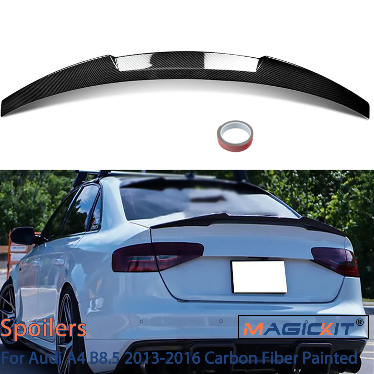 MAGICKIT For 2013-2016 Audi A4 B8.5 Sedan High Kick M4 Style Rear Spoiler Carbon Fiber Color ABS CAR Accessories Car Spoiler