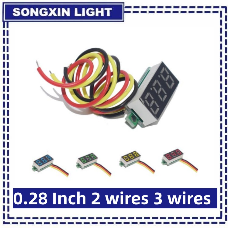 サミロブ-ミニデジタル電圧計,電圧テスター,赤,青,黄,緑,LEDディスプレイ,0.28インチ,2線,3線,2.5v-40v
