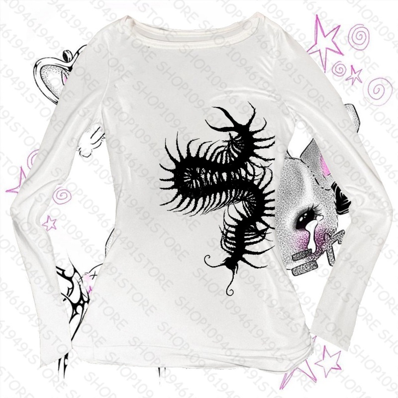 T-shirts à manches longues sexy des années 2000 Trashy Harajuku T-shirts à manches longues Esthétique Fée graphiques Tops Gothique Y2k Vêtements Slim à manches longues