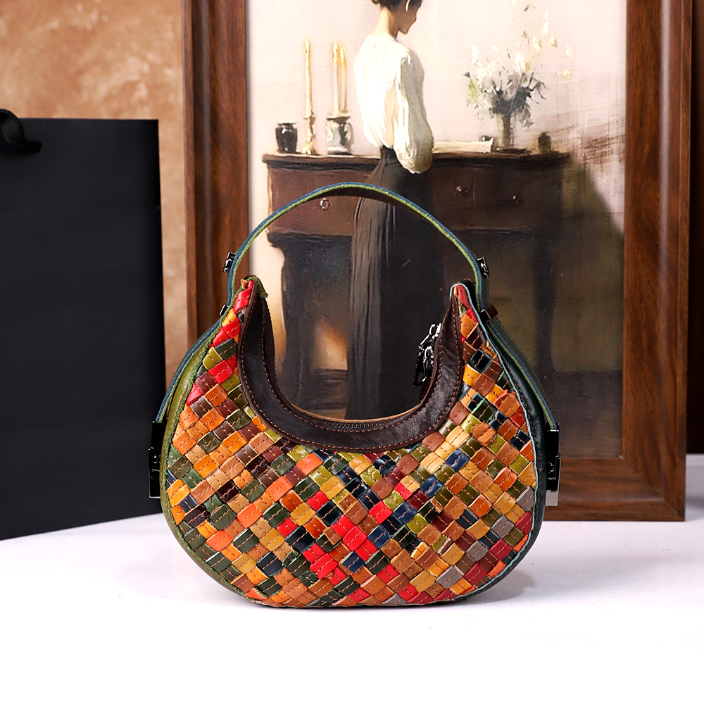 2026 Nowa, ekskluzywna, skórzana, retro, ręcznie szyta, pleciona torba z rogu, torebka crossbody, modna torebka pod pachę