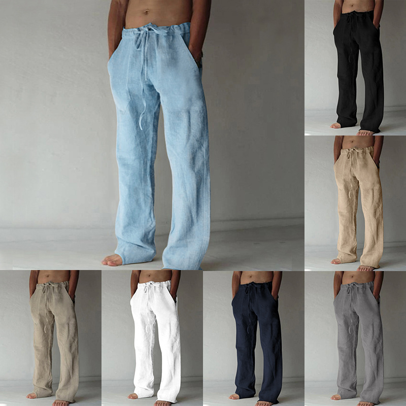 2024 Lente Linnen Brede Mannen Broek Koreaanse Broek Oversize Katoen Streetwear Mannelijke Nieuwe Yoga Broek Casual Mannen Kleding Joggingbroek