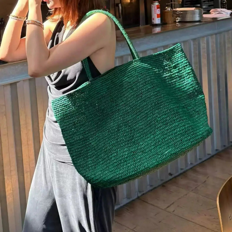 2026 Große Handgewebte Rattan-Tragetasche für Damen Natürliche Stroh-Strandtasche Luxus-Schultertasche Handtasche Sommer