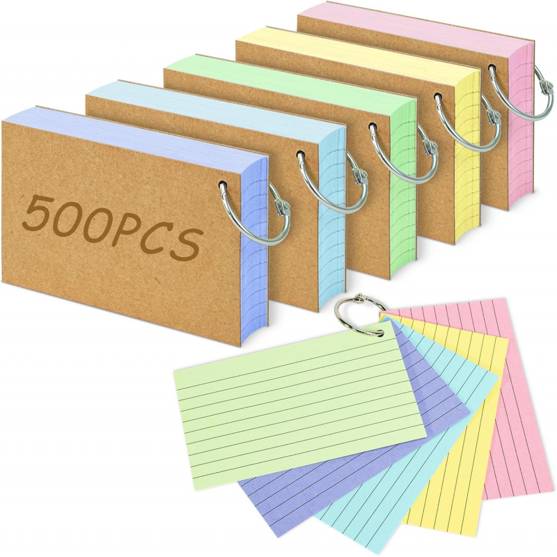 Tarjetas de índice de Color de 500 Uds., tarjetas Flash de anillo de 3x5 pulgadas, tarjetas de notas con rayas de doble cara, tarjetas de estudio con rayas de rejilla, tarjetas de notas de alta resistencia