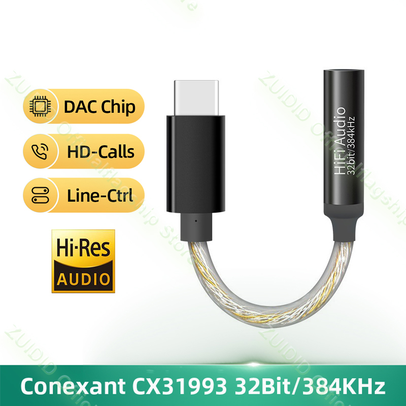Adaptador de Audio USB tipo C a conector para auriculares de alta resolución, 32 bits, 384KHz, decodificador Digital HiFi DAC, convertidor auxiliar para iPad Pro y Samsung