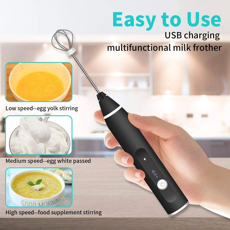 Espumadores de leche inalámbricos, licuadora eléctrica de mano con recarga USB de 3 velocidades, batidor pequeño para cafetera, herramientas de cocina para café