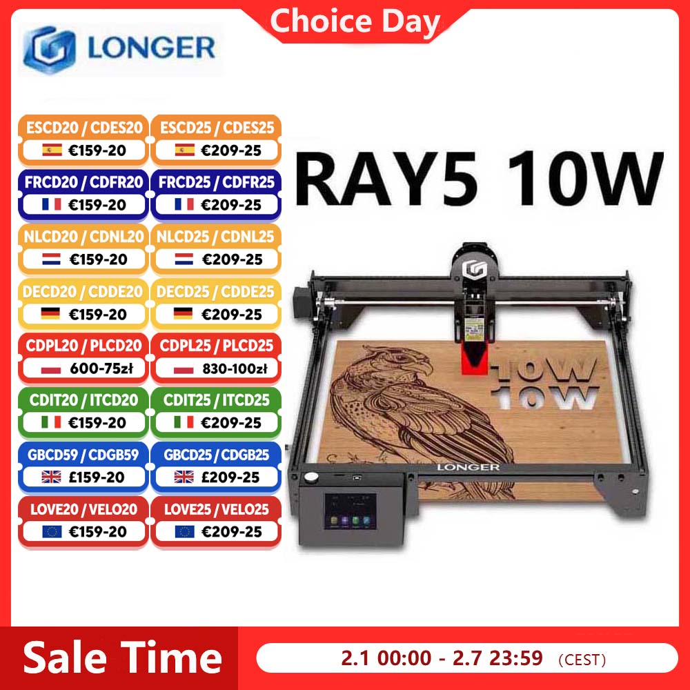 【Brand+】LONGER RAY5 10W Laserowa Grawerka Laserowa 0.06x0.06mm Rozmiar Punktu Laserowego Ekran Dotykowy Grawerowanie Offline Chipset 32-bit Obszar Pracy 400x400mm