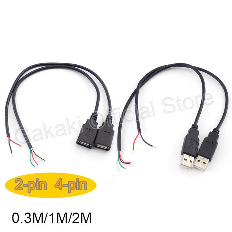 Cable de alimentación USB de 0,3 m/1m/2m, 5V, 2 pines, USB 2,0 A, hembra, macho, Cable de 4 pines, cargador, Cable de carga, conector de extensión DIY