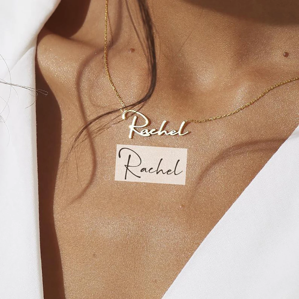 Collar personalizado con nombre escrito a mano para mujer, collar personalizado con placa de identificación de acero inoxidable, joyería para hombre