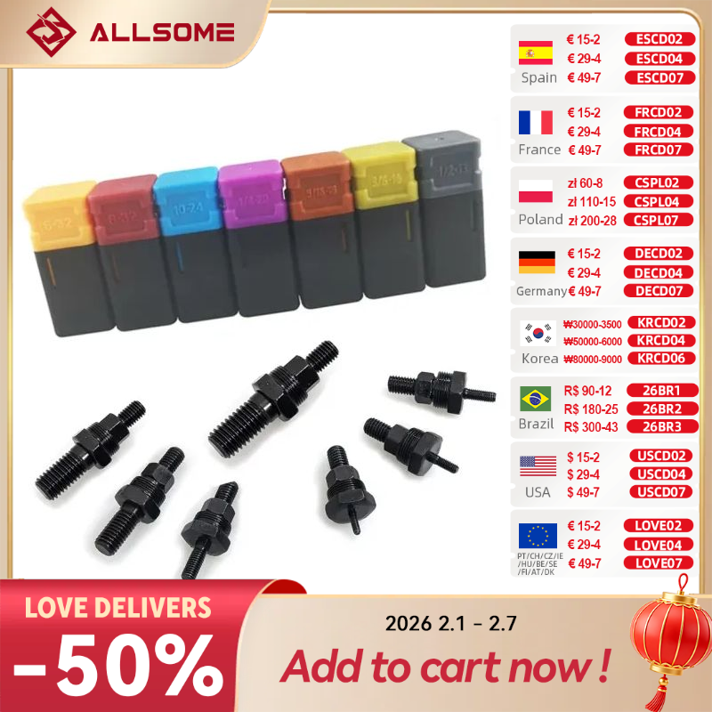 ALLSOME Riveter Gun część gwintowany trzpień zamiennik dla nakrętki ręcznej nit SAE 6-32 8-32 10-24 1/4-20 5/16-18 3/8-16 HT2777