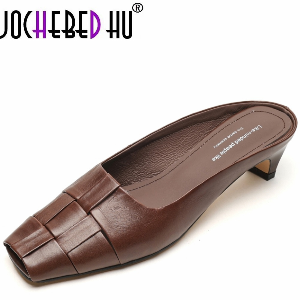 【JOCHEBED HU】mocasines informales de cuero genuino de marca para mujer, zapatos planos de cuero auténtico Retro de tacón bajo, zapatos individuales poco profundos 33-42