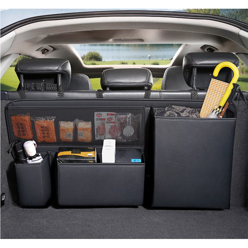 Bolsa de almacenamiento colgante para maletero de coche, herramientas de cuero para asiento trasero de coche, gran capacidad, multibolsillo, organizador de estante de carga para almacenamiento automático