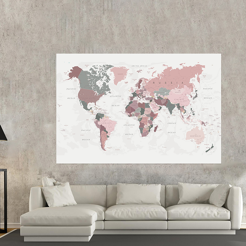 Série de cartes anglaises : Carte du monde - Affiche murale de distribution politique pour salon, décoration intérieure, éducation culturelle