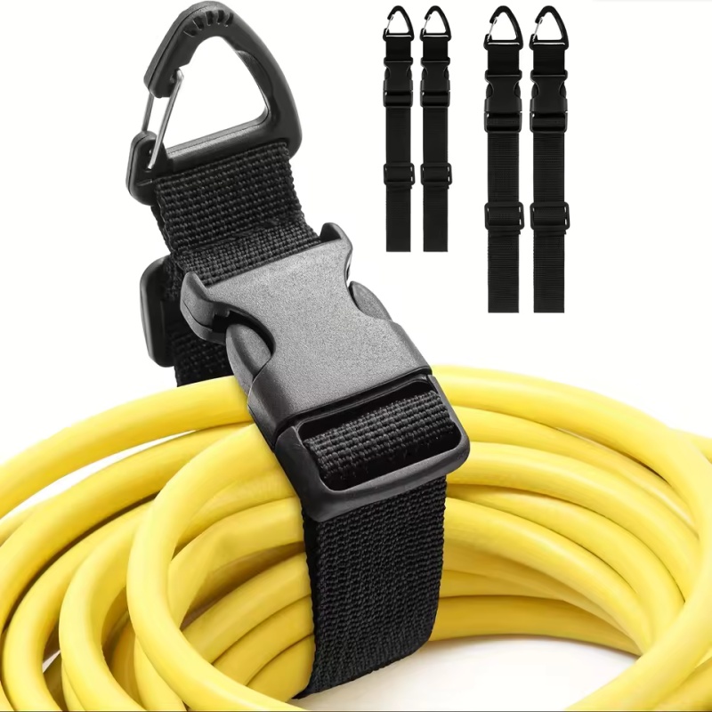 Black Adjustable Extension Cord Organizer with 3-Axis Buckle - Heavy-Duty Storage Strap for Workshop & Garage Organization