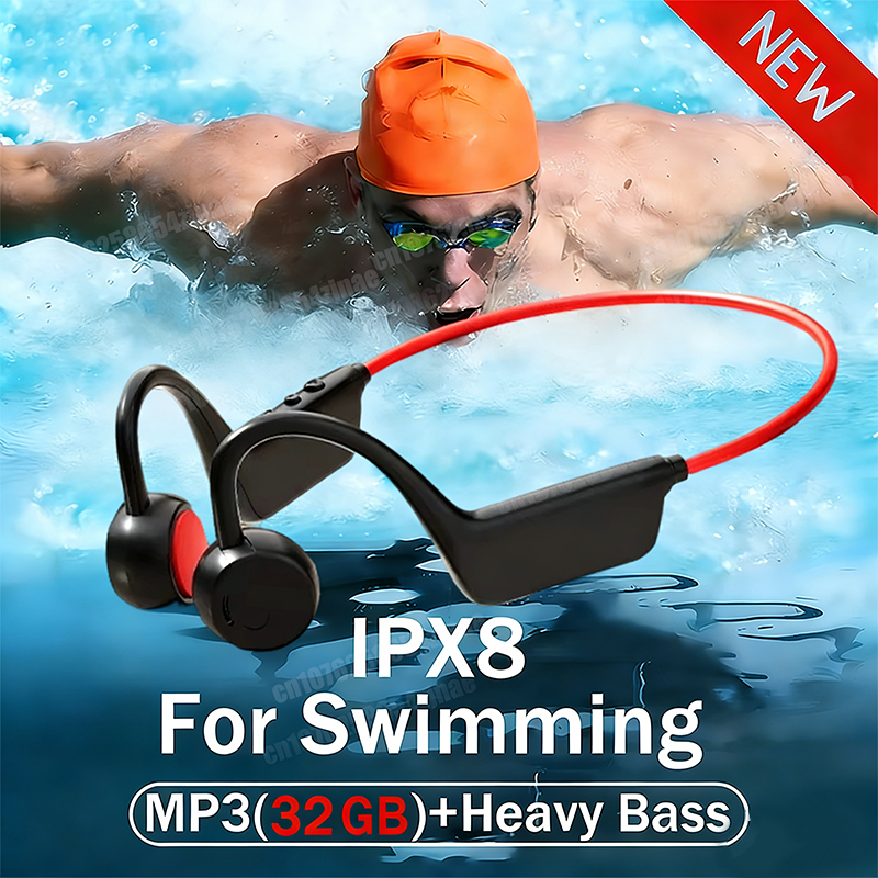 Новые беспроводные наушники с костной проводимостью IPX8 водонепроницаемые MP3 32 ГБ Bluetooth 5.4 с микрофоном для плавания, спорта и фитнеса 2026