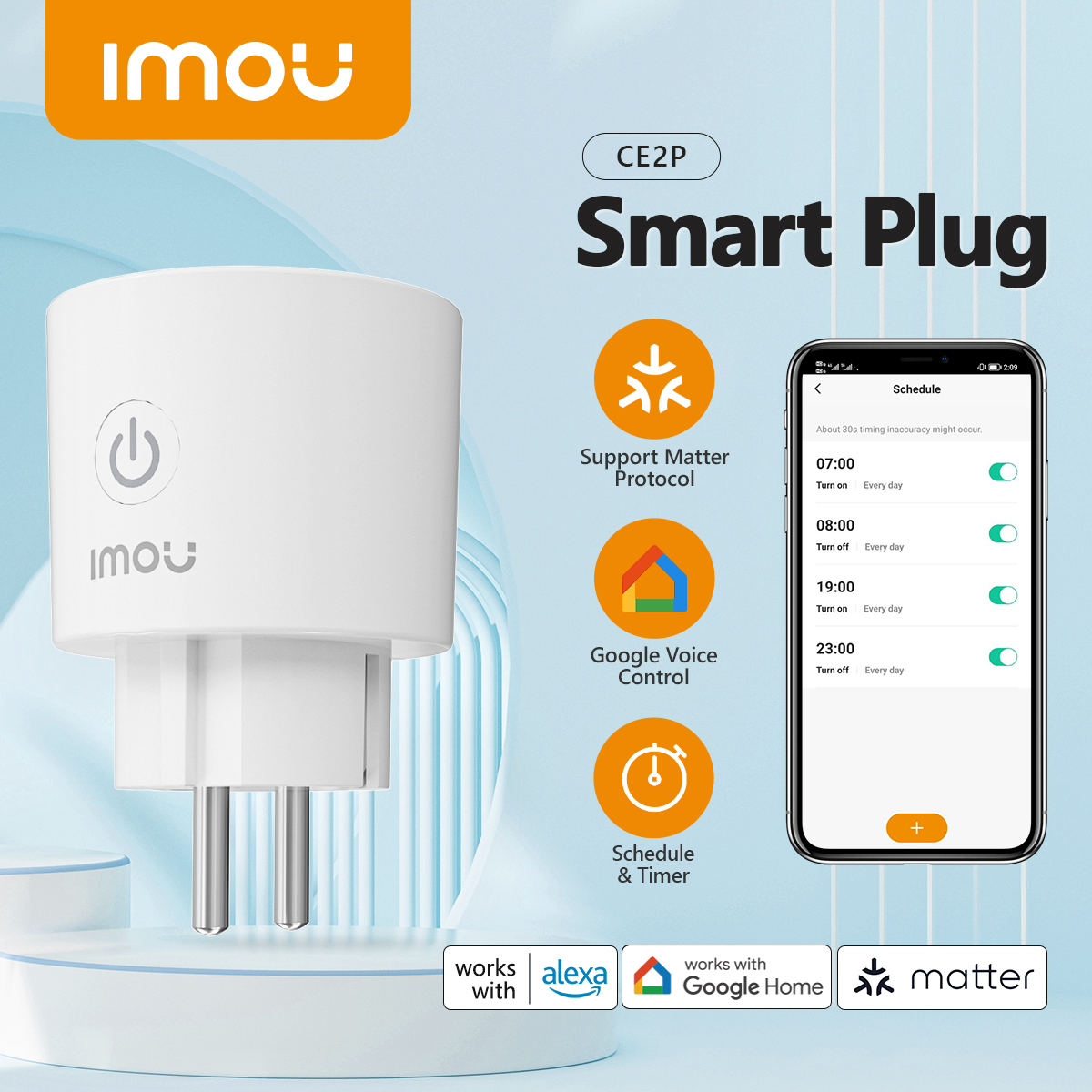IMOU Matter WiFi enchufe inteligente 16A enchufe de la UE toma de electrodomésticos Mini adaptador de enchufe inteligente Control de aplicación funciona con Alexa Google Home