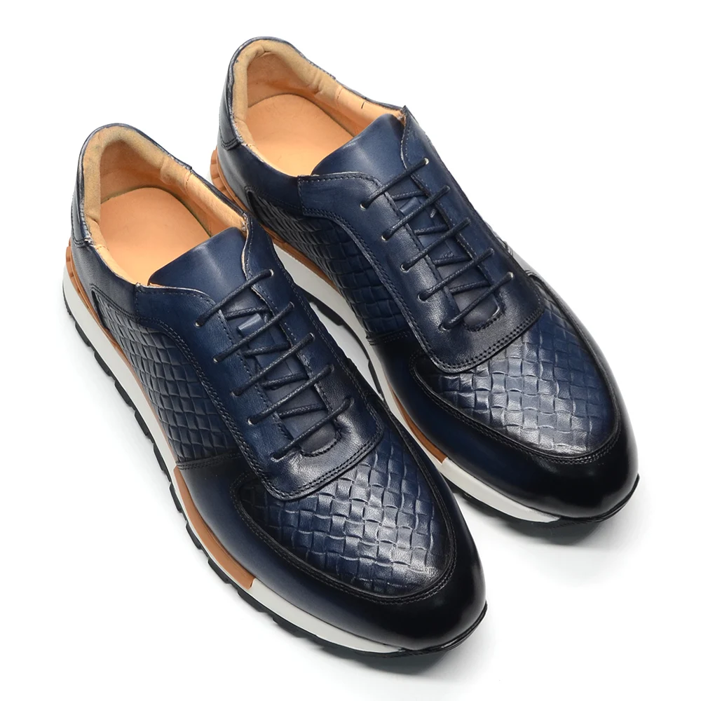 Chaussures Oxford blanches pour homme en cuir véritable, style décontracté et professionnel, à lacets, motif tissé à carreaux, pour l'automne et l'hiver