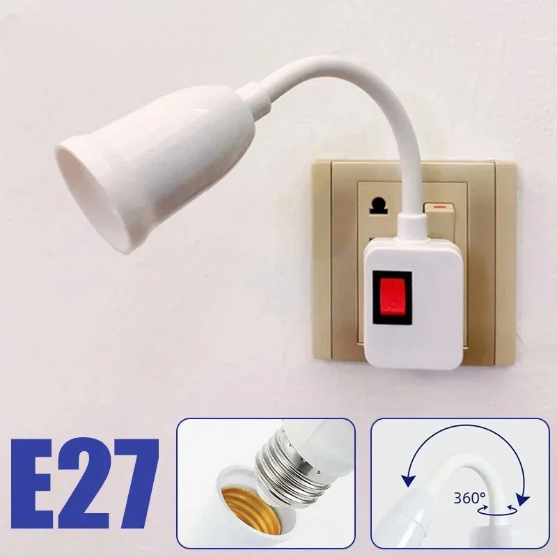 E27 ปลั๊กโดยตรงในหัวหมุน E27 ซ็อกเก็ตผู้ถือหลอดไฟพร้อมสวิตช์ EU Plug LED โคมไฟตั้งโต๊ะท่อสแตนเลสพวงมาลัย