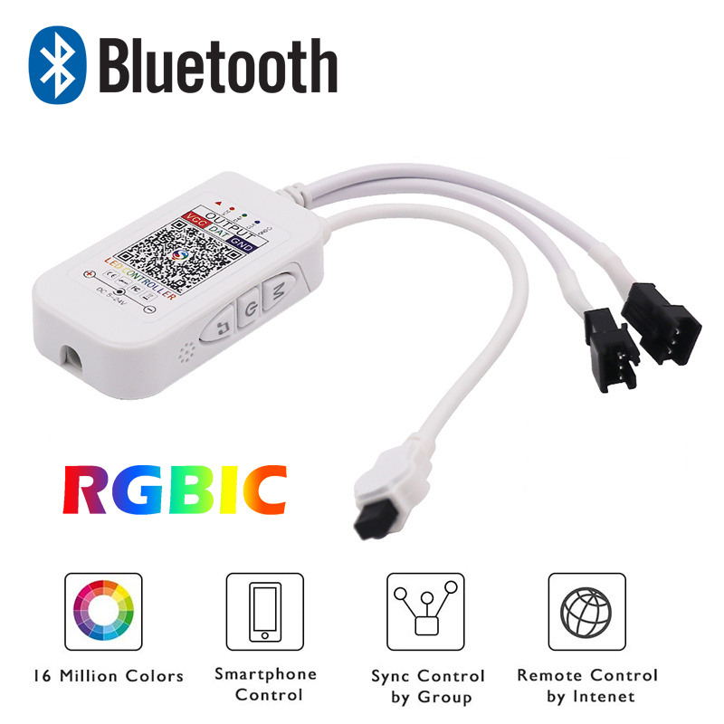 Controlador de tira LED RGBIC Bluetooth, atenuador de tira LED Dreamcolor con Control remoto IR de 24 teclas, controlador de píxeles inteligente de 3 pines