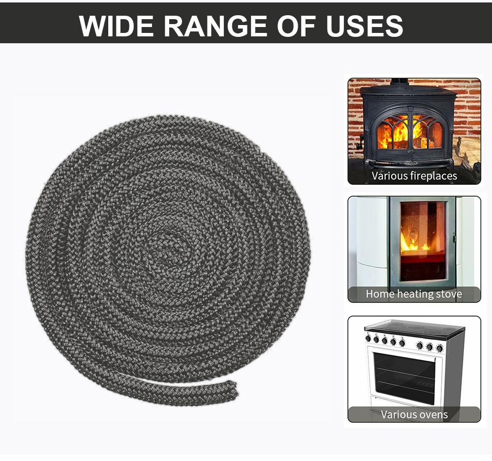 2M Fireplace Sealing Rope 6/8/10/12mm Gasket Cord Wood Burning Stove Door Fiberglass High Temperature Sealing Rope Replacement