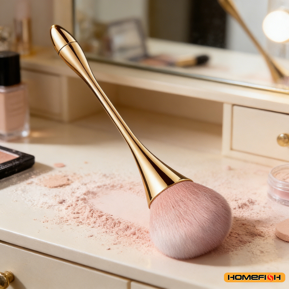 Brocha pequeña y suave para polvos, colorete y fijador de maquillaje, herramienta de belleza con diseño de cintura.