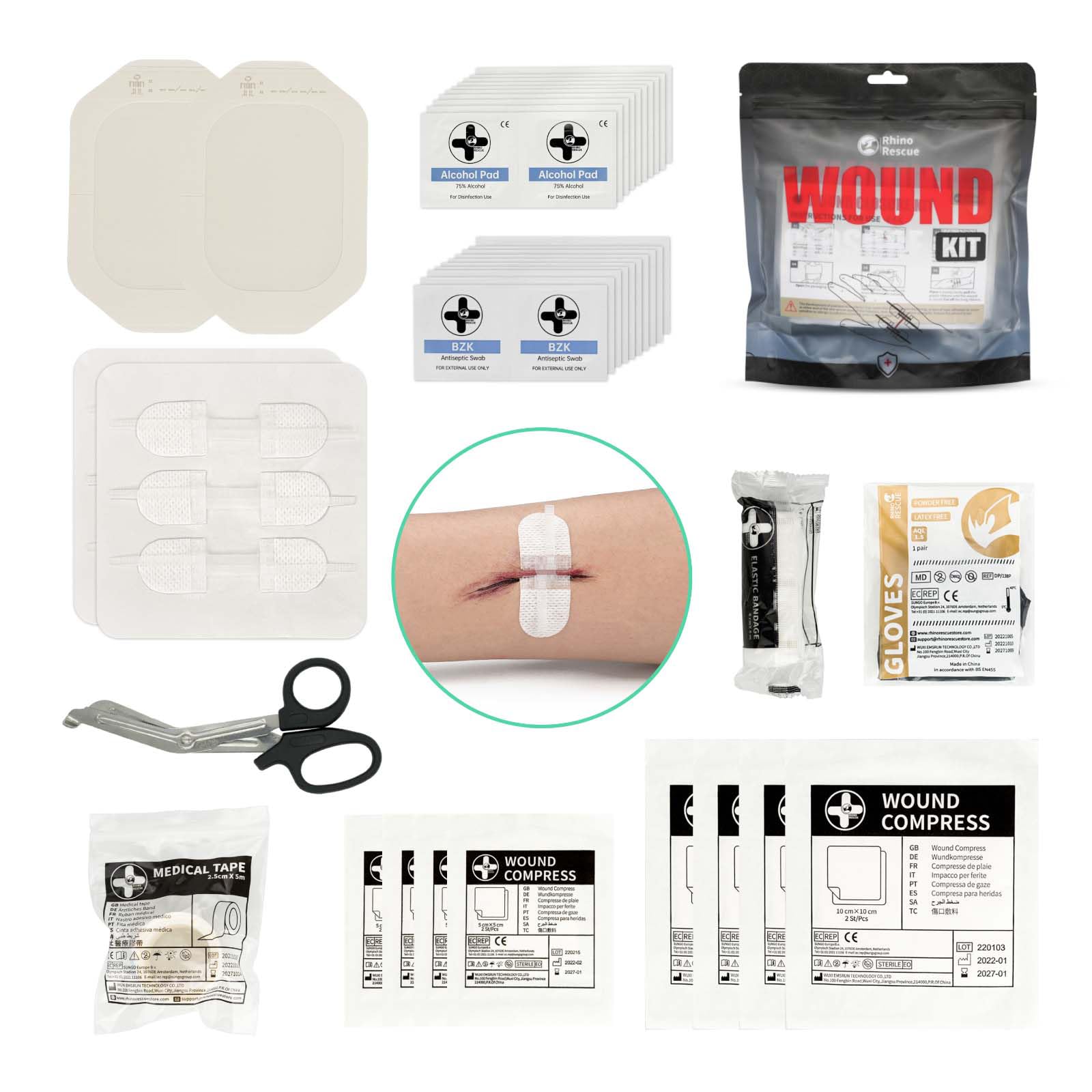 RHINO RESCUE Zip Stitch 6 peças com curativos para feridas, tiras de fechamento de feridas sem sutura, kit de fechamento de laceração Zipstitch