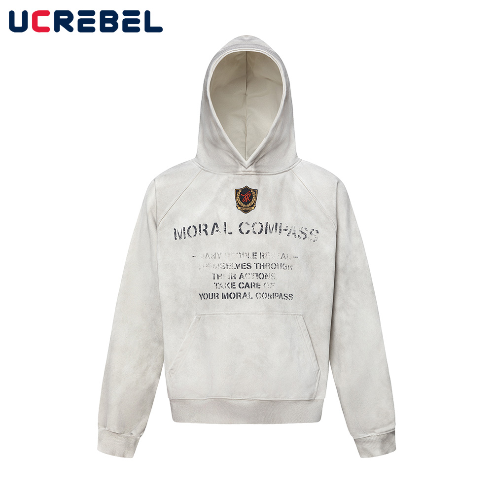 Gewassen Distressed Print Capuchon Sweatshirts Heren Herfst Winter High Street Raglan Lange Mouw Losse Hoodies Mannen