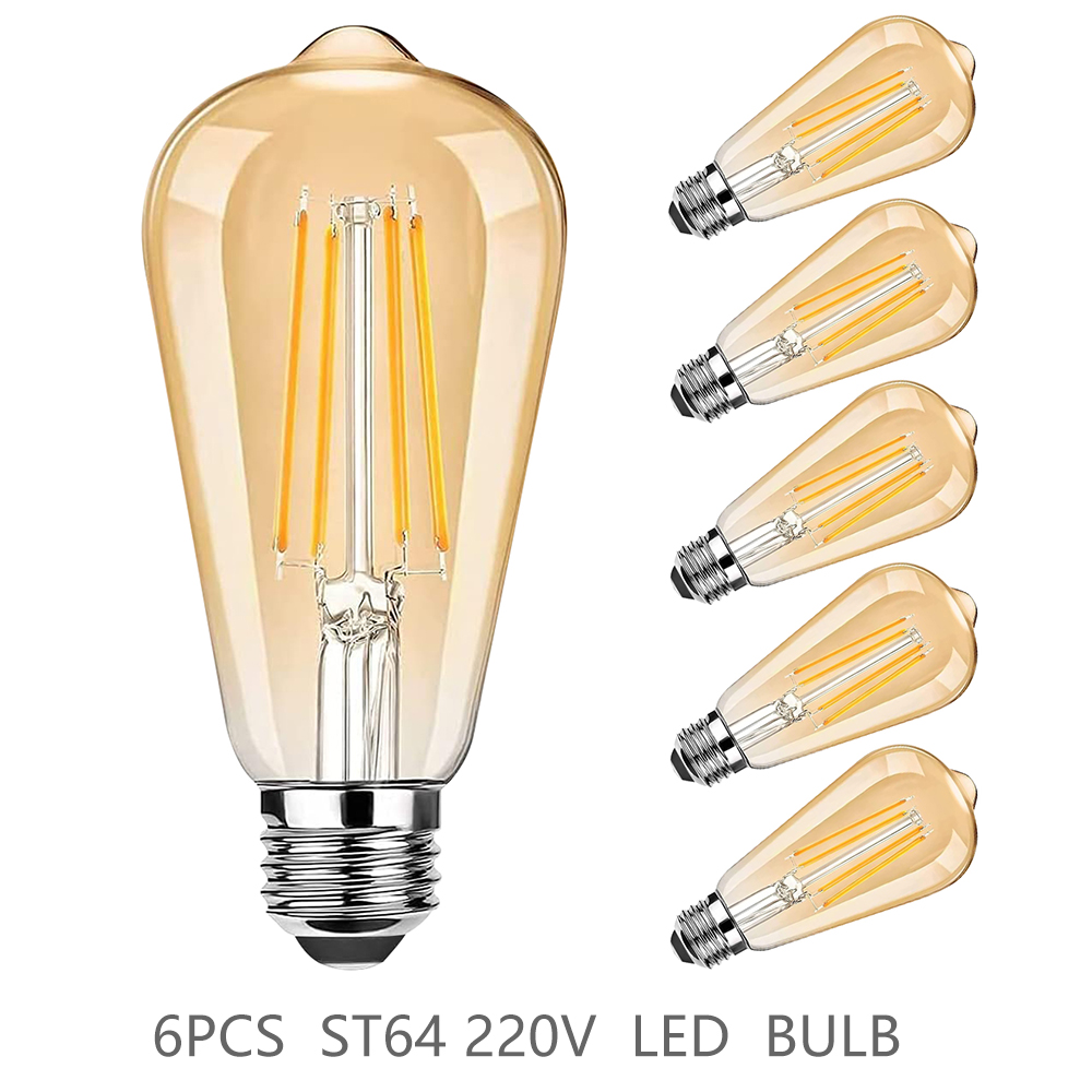 Ampoule LED ST64 paquet de 6 ampoules rétro Vintage Edison 4W/6W/8W-base à vis E27 220V 2700K blanc chaud, économie d'énergie