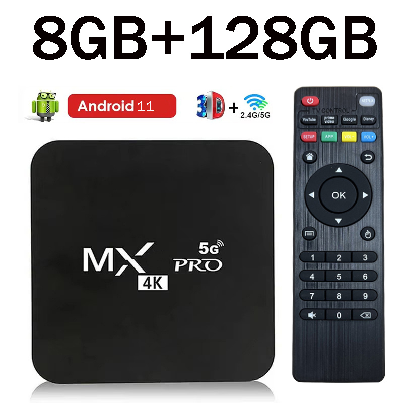 TV Box MX-PRO 8GB 128GB Android 11 Compatible con 4k HD 4G 5G WiFi Dual Quad-Core H.256 3D iptv