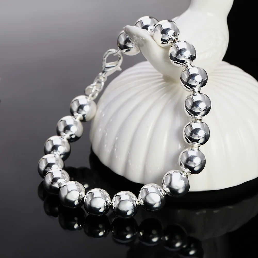 Marques de mode chaudes 925 en argent sterling classique 10MM chaîne de perles Bracelet pour homme femme fête de mariage cadeaux de noël bijoux fins