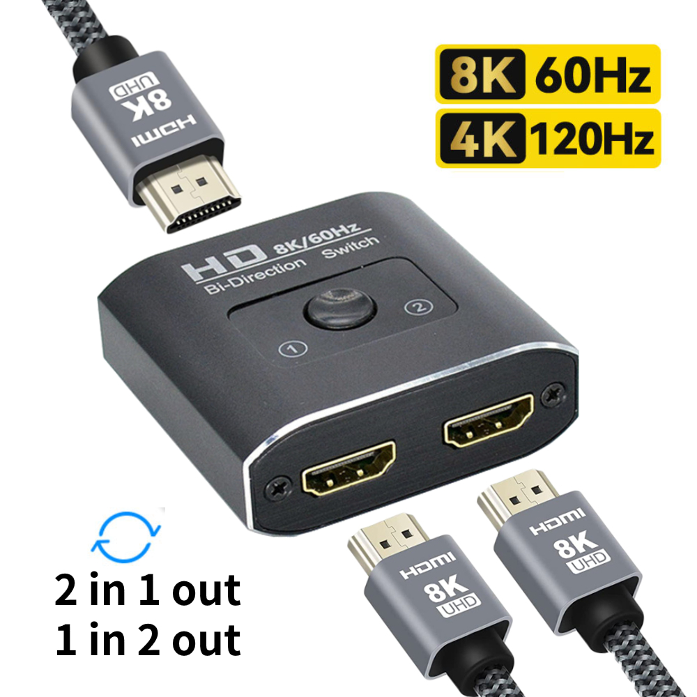 8K 60 Гц HDMI-переключатель 2 порта 2 в 1 выход видеоразветвитель для портативных ПК Xbox PS3/4/5 ТВ-приставка для монитора ТВ-проектора Адаптер