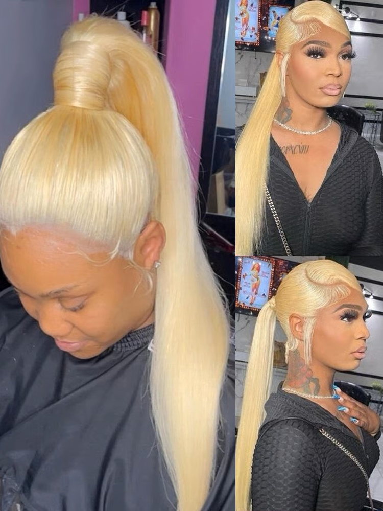 Peruka typu 360 Lace Frontal z ludzkich włosów, blond 613, peruka z koronką HD 13x4, peruka z koronką 13x6, wstępnie wyskubana, brazylijska peruka prosta dla kobiet.