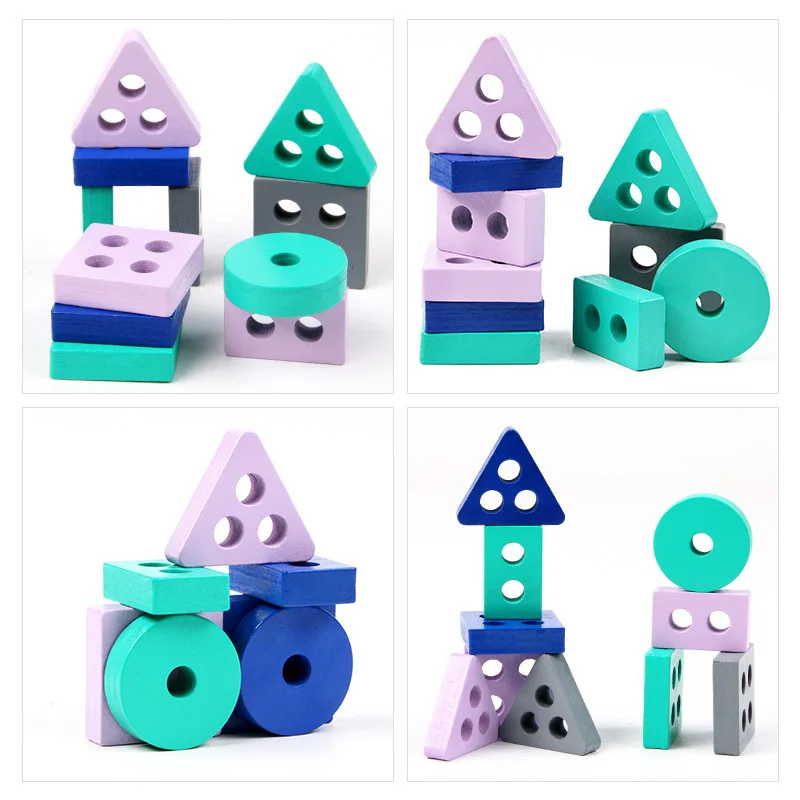 Montessori Wooden Building Blocks - Macarone Color Shape Matching Puzzle: Educational Toy for Boys & Girls