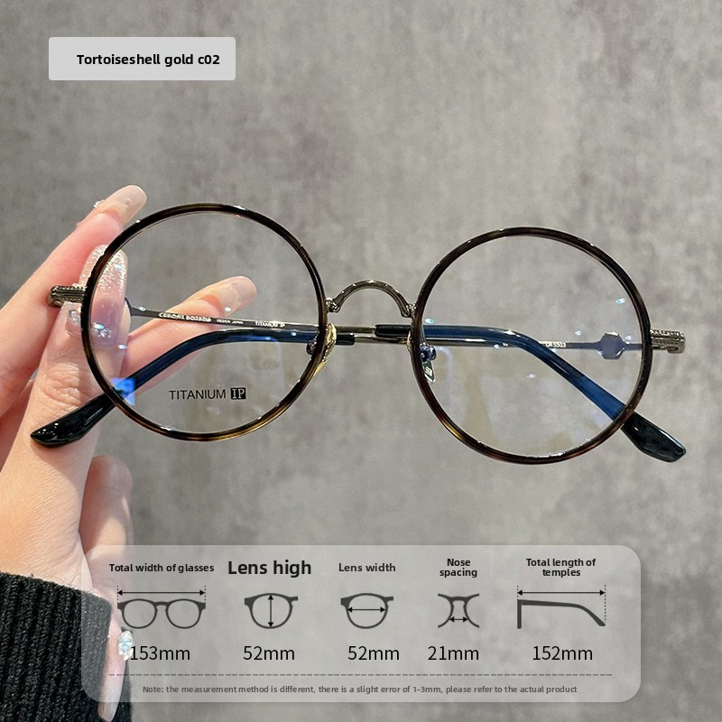 Pure Titanium Retro Eyeglasses, Round Full-Frame for Large Face,Ultra-Lightweight 13g Optical Frames,Fashion OL Minimalist Style