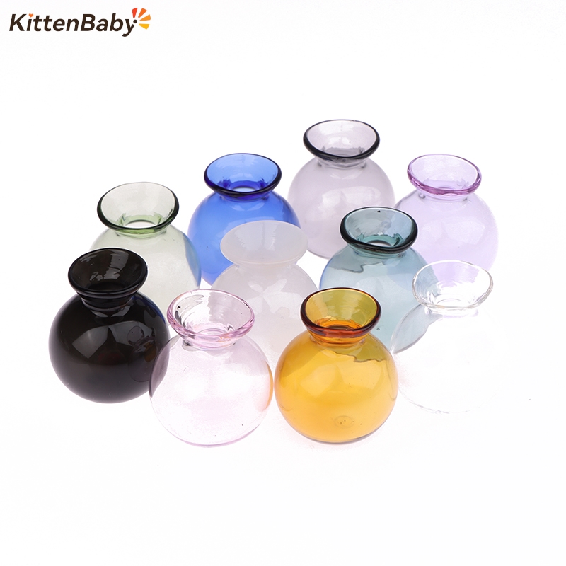 Vas kaca bunga kering lucu ornamen miniatur rumah boneka vas kaca vas bunga Mini untuk aksesori dekorasi furnitur rumah boneka