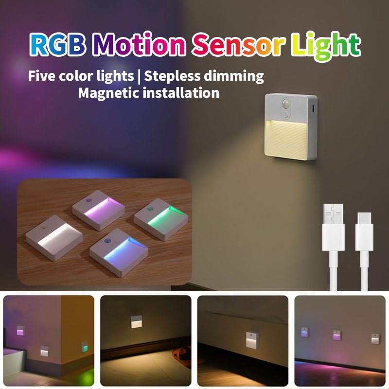 1-teiliges Nachtlicht mit Bewegungsmelder, RGB-Farbwechsellampe, Innendekoration, LED-Beleuchtung für Flure und Schlafzimmerbeleuchtung