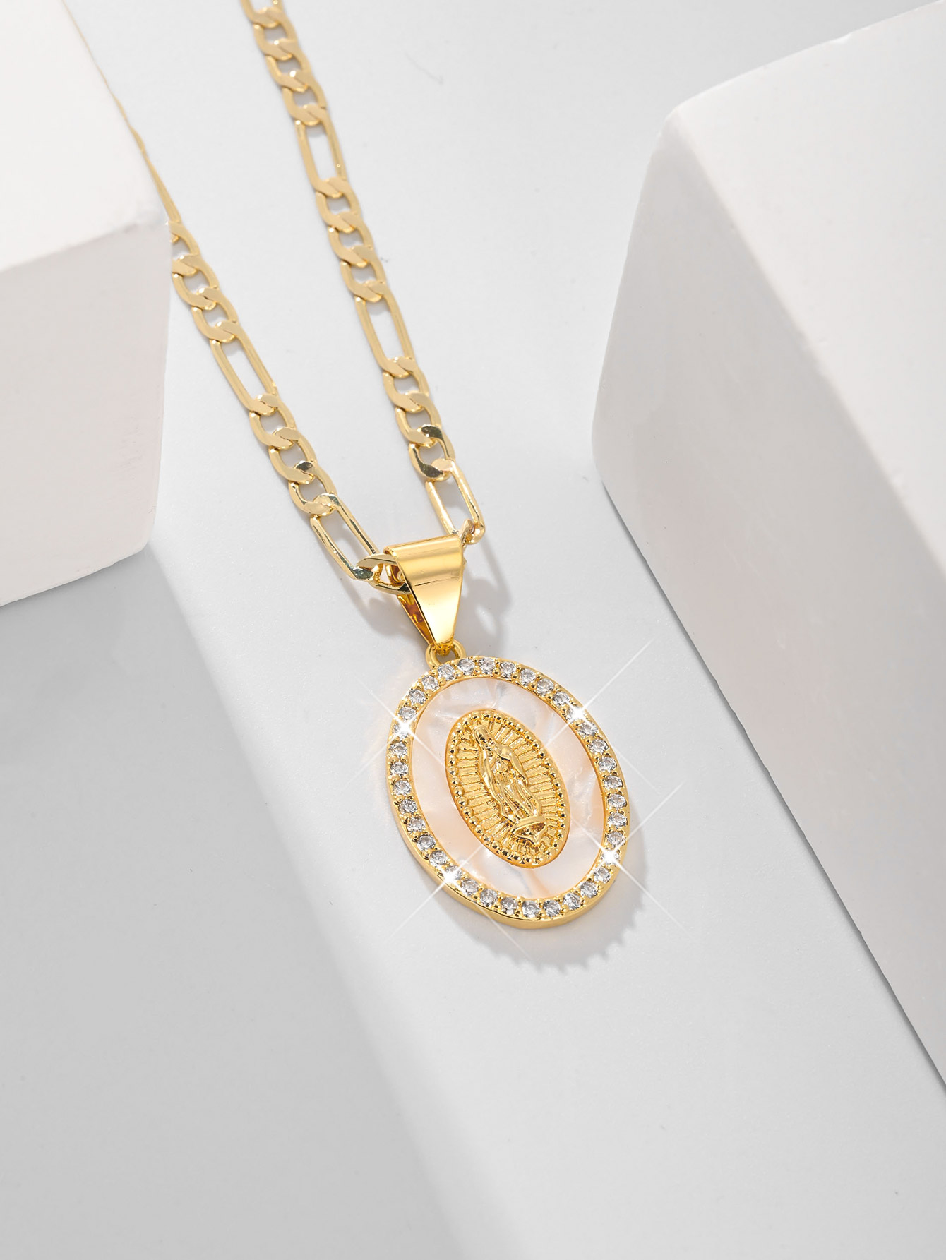 FanSibao Women Jewelry Zircon Inlaid Enamel Virgin Mary Religious Pendant Necklace Suitable for Gift Giving