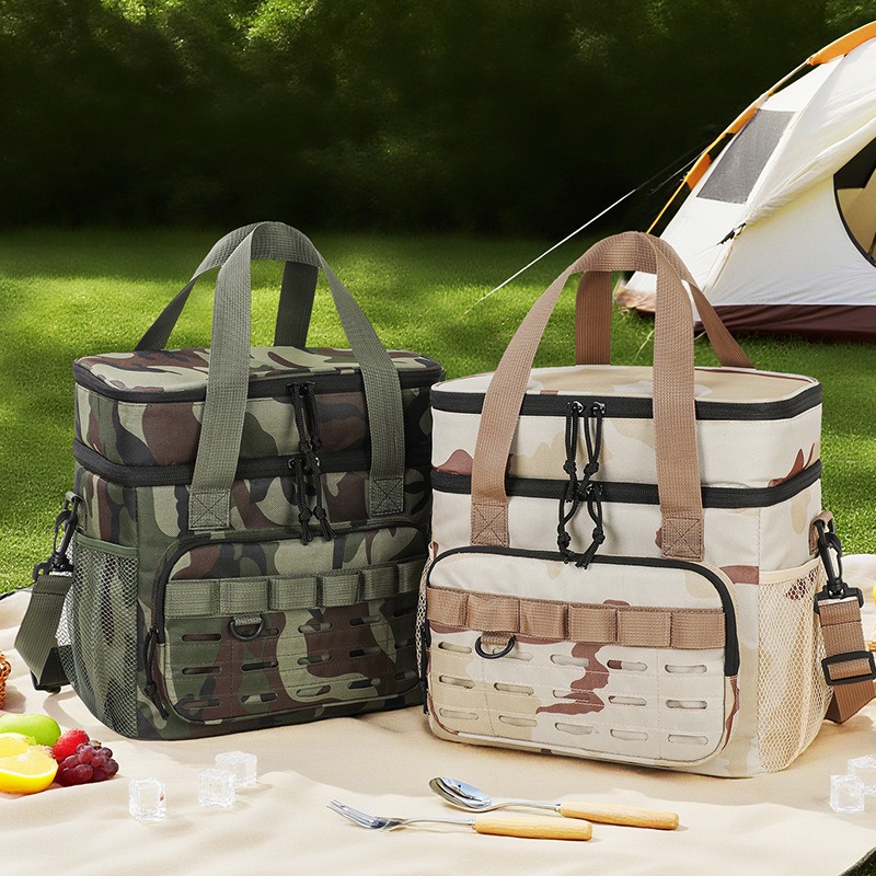 Torba piknikowa, kamuflaż outdoorowy, modny styl zagraniczny, popularna torba na lunch, duża pojemność, torba termiczna do przechowywania świeżej żywności, torba na lunch z tkaniny Oxford.