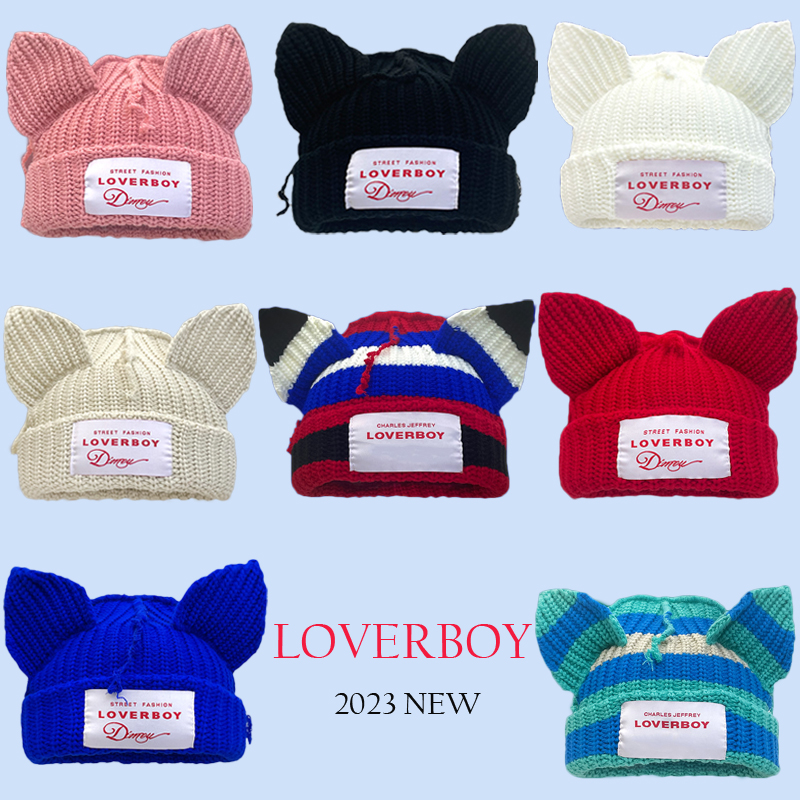 2023 New Long Ear Fox Hat Skullies Gorros Mulheres Orelhas De Coelho Bonito Crochet Malha Chapéu Homens Inverno Hip-hop Quente Cap Presente de Natal