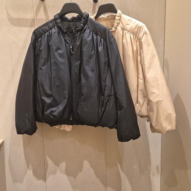 Jaqueta Curta de Pluma de Ganso Estilo Coreano com Gola Redonda, Pregas e Cordão, Casaco F de Inverno Solto e Durável