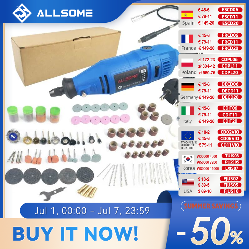 ALLSOM 180W Điện Dremel Khắc Khoan Mini Máy đánh bóng Tốc Độ Biến Đổi Dụng Cụ Xoay với 148 chiếc phụ kiện HT2831