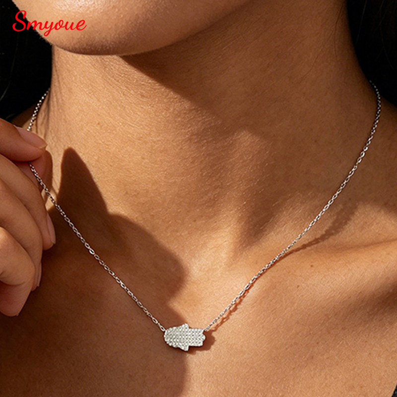 Colliers Smyoue en moissanite certifiée plaquée or 18 carats pour femmes, pendentif en forme de main entièrement serti de diamants, bijoux délicats en argent pur S925