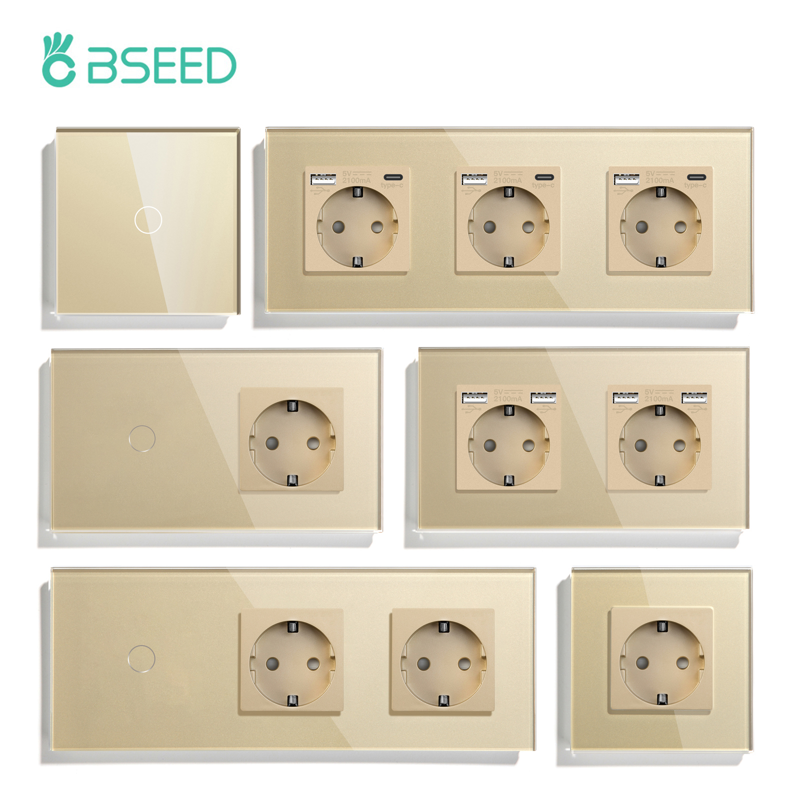 BSEED soket dinding, colokan anak-anak soket dinding tunggal, Outlet daya kaca ganda, bingkai kaca ganda, port pengisian daya USB tipe-c, colokan soket tiga, perlindungan anak-anak 16A