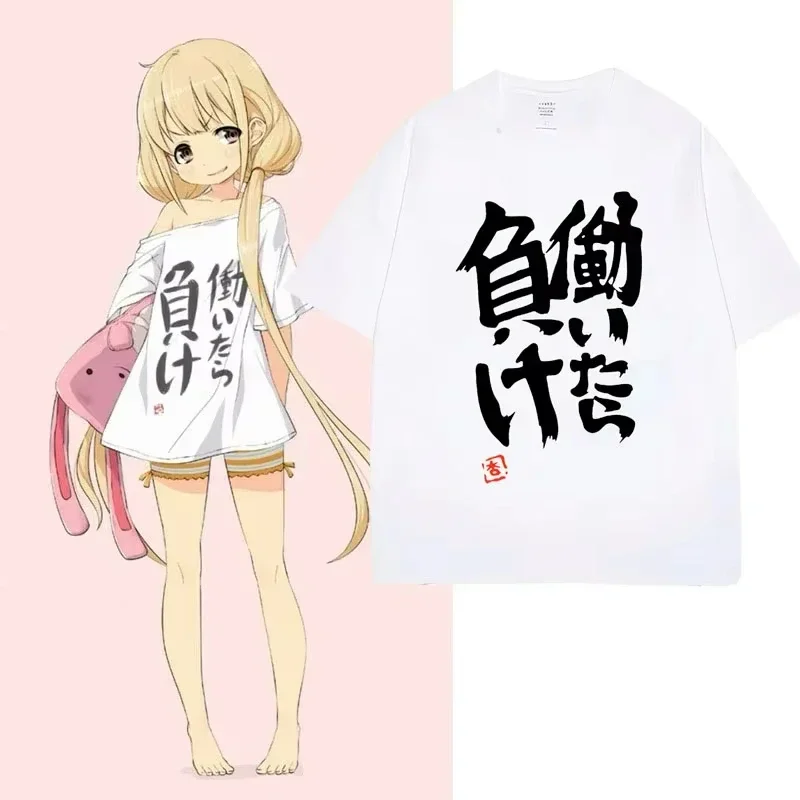 Anime Futaba Anzu mismo stampa palabra china estilo Cosplay moda verano mujeres camisetas ropa de calle Harajuku manga