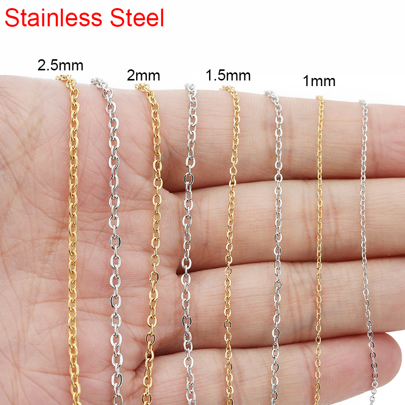 5 Meter Edelstahl-Gliederketten Bulk Lot 1 1,5 2 2,5 mm goldfarbene Halskettenketten für DIY-Armbandzubehör Schmuckherstellung