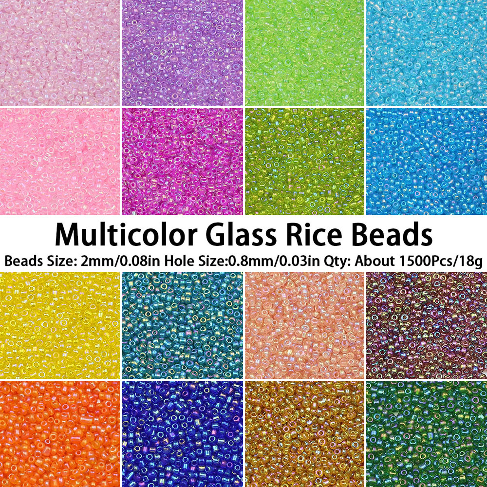 11/0 2mm 18g manik-manik biji kaca multiwarna manik-manik longgar pengatur jarak nasi kecil untuk membuat perhiasan gelang kalung Aksesori DIY 1500