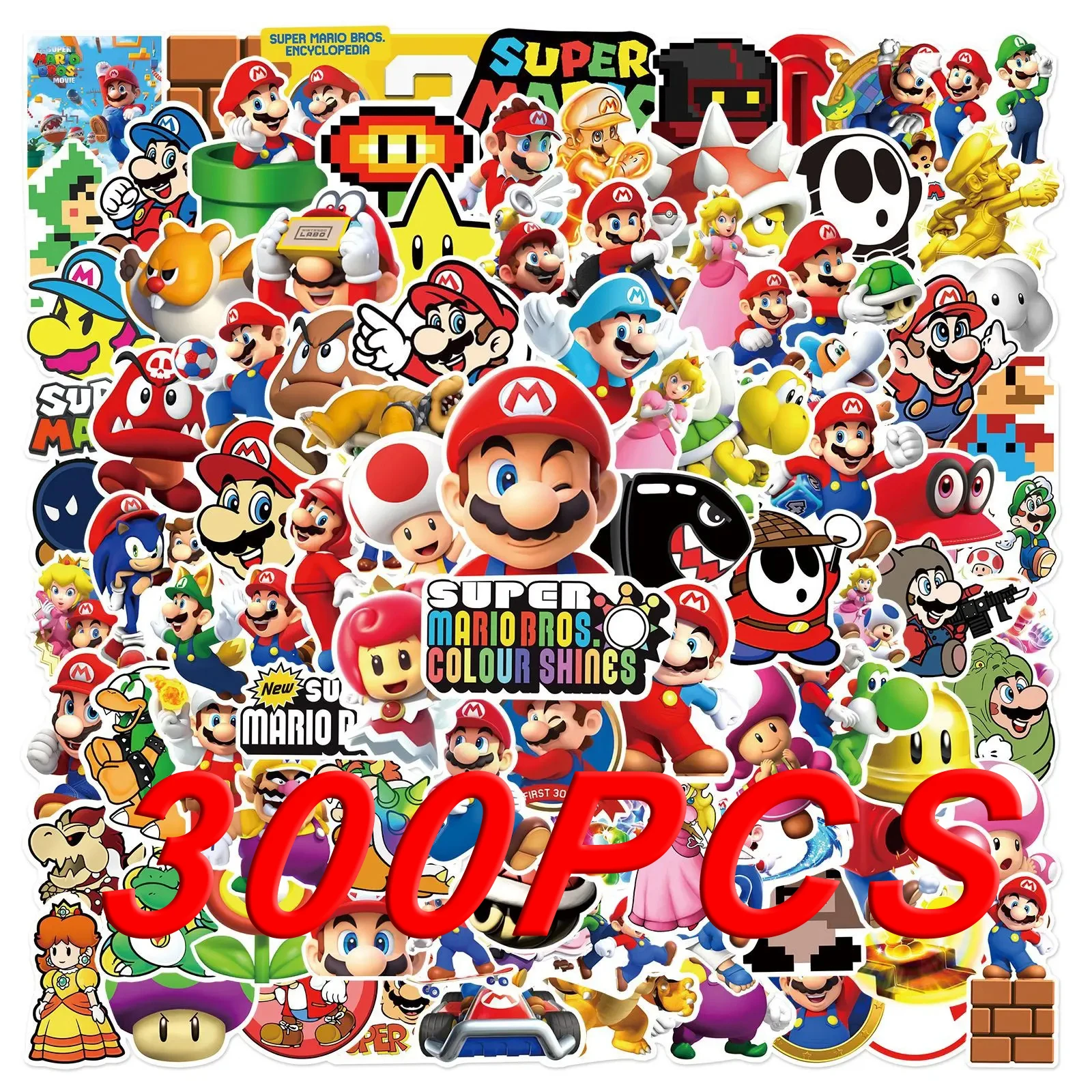 100/200/300 Uds dibujos animados Super Mario juego pegatinas portátil Scrapbooking nevera teléfono pegatina impermeable juguetes para niños