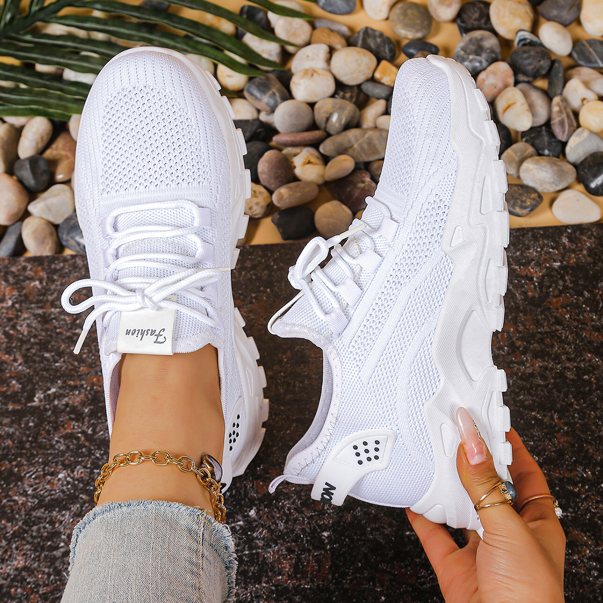 Dames ademende gebreide sneakers lente herfst zachte zool wandelschoenen lage top outdoor hardloopschoenen casual schoenen voor dames