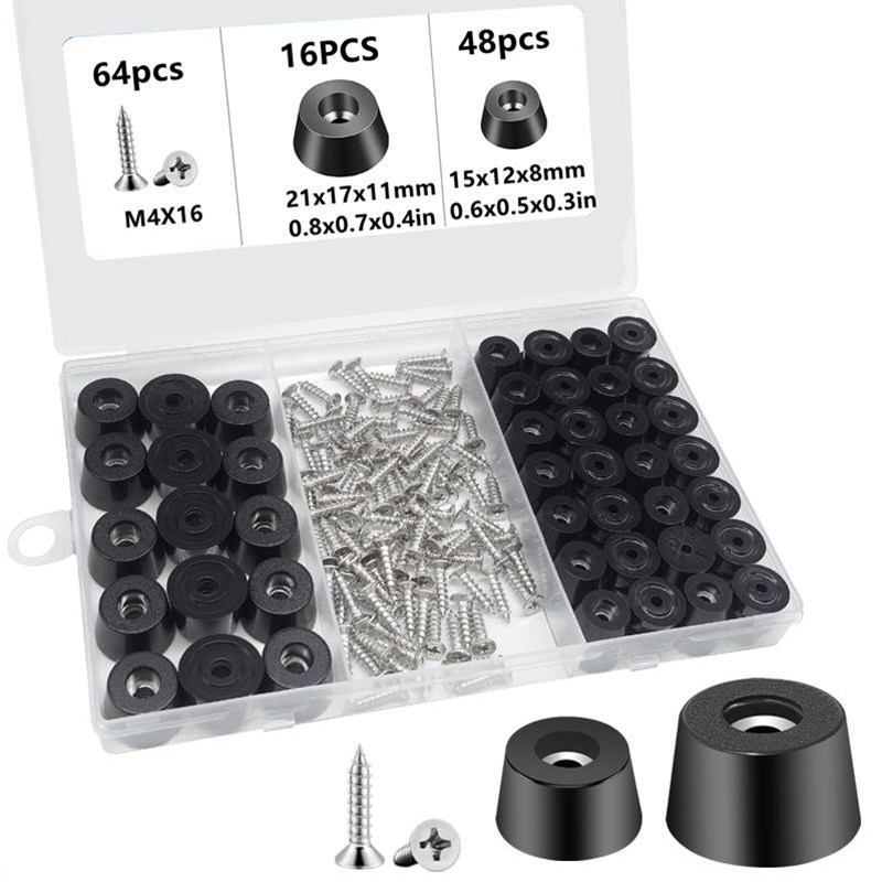 128 Piezas de Patas de Goma Antideslizantes con Tornillos de Acero Inoxidable 304, 2 Tamaños de Protectores de Goma para Tablas de Cortar, Muebles, Electrónica y Gabinetes